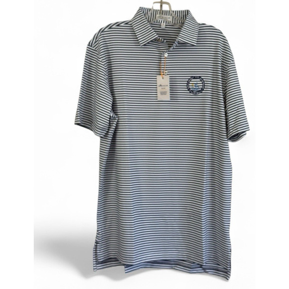 Peter Millar Mens Polo Shirt SE Mid-Amateur Four-Ball Golf Med Blue Stripe NWT - Picture 1 of 8
